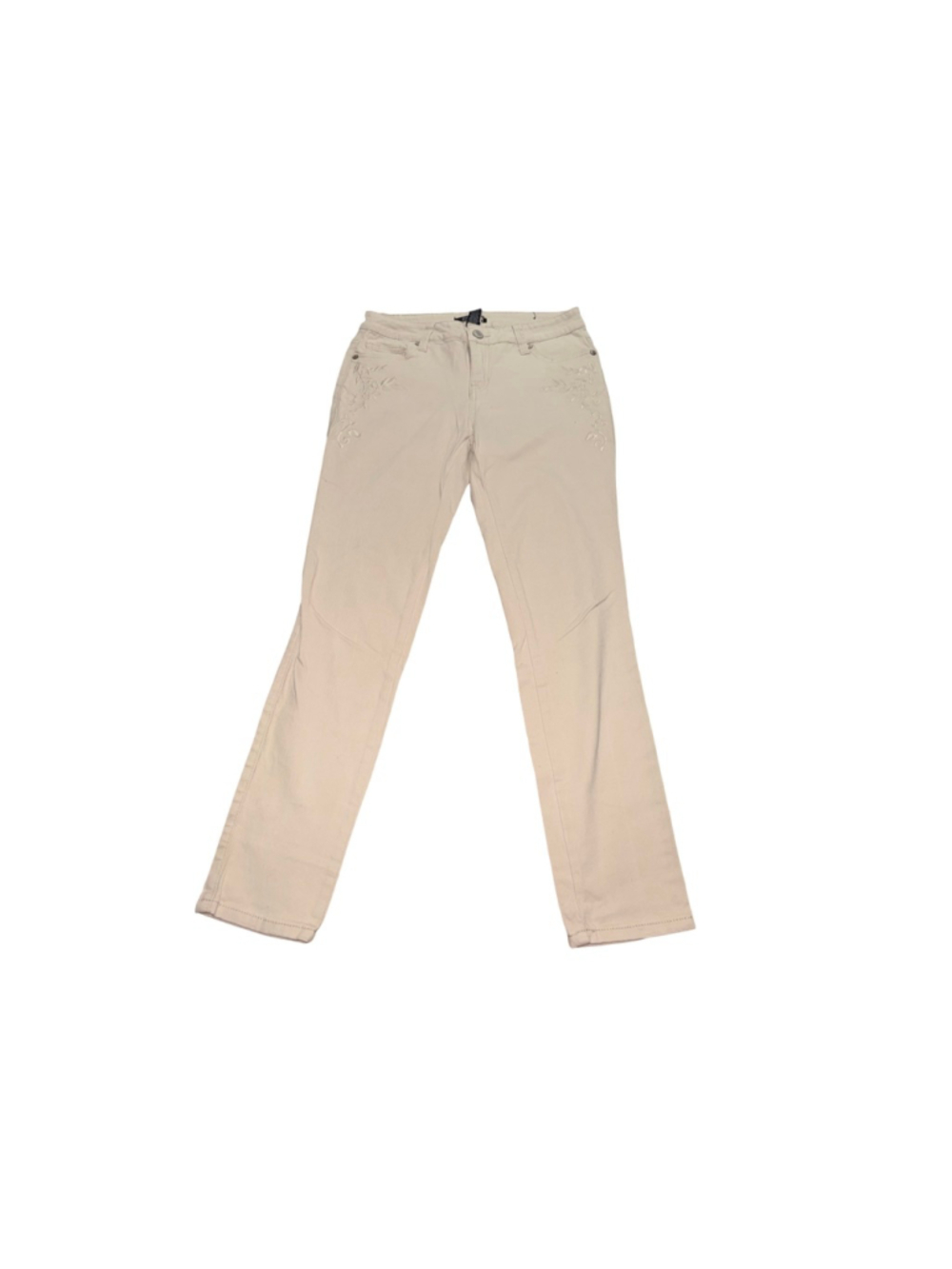 Women's ROZ&ALI Beige Embroidered Skinny Jeans Size 10 #690